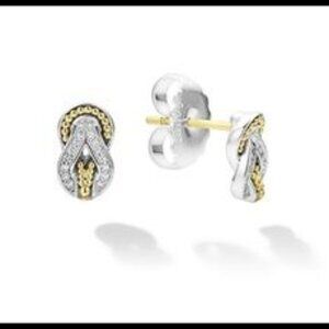 Auth LAGOS Newport 2 Tone Knot Diamond Stud Earrings